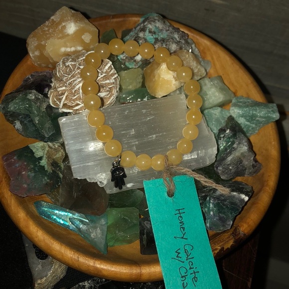 Honey Calcite Crystal Bracelet w/ charm - Picture 2 of 5